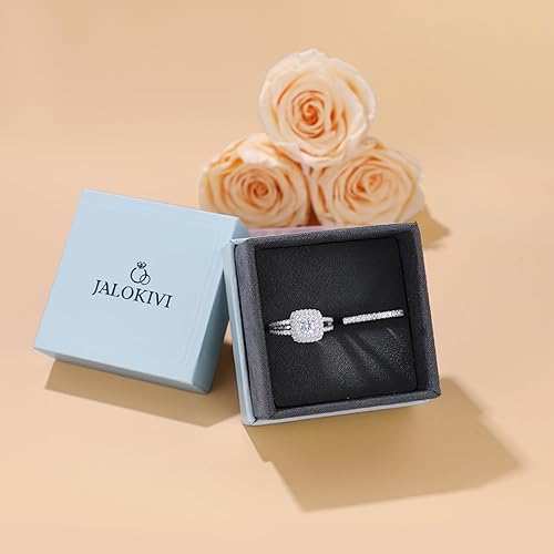 Miniatura 6 de 925 Sterling Silver Bridal Rings Sets for Women Halo Cubic Zirconia Engagement Ring Wedding Band Size 4-12.5