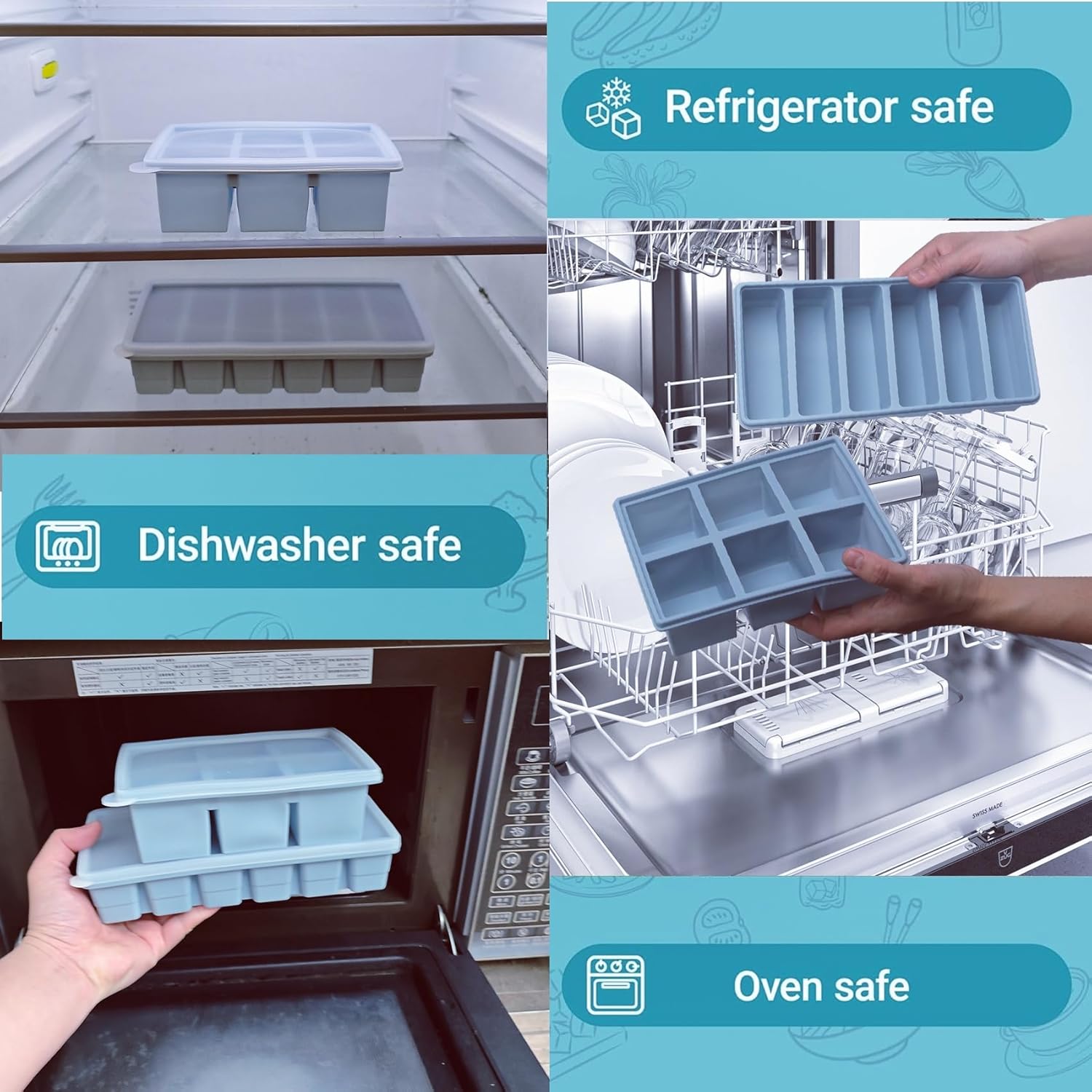 1/2 Cup Silicone Freezer Molds with Lid, 4-Pack Silicone Freezer Trays for Soup, Sauce & Broth – Meal Prep Containers, Large Ice Cube Tray, Oven & Dishwasher Safe (Blue 4 Pack)