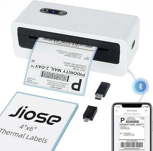 Jiose Bluetooth Thermal Label Printer - 4x6 Shipping Label Printer for Small Business - Desktop Postage Package Label Printer Compatible with MacOS