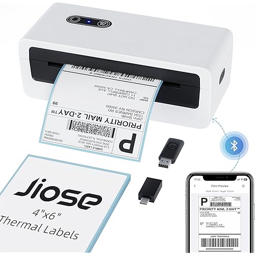 Jiose Bluetooth Thermal Label Printer - 4x6 Shipping Label Printer for Small Business - Desktop Postage Package Label Printer Compatible with MacOS Windows