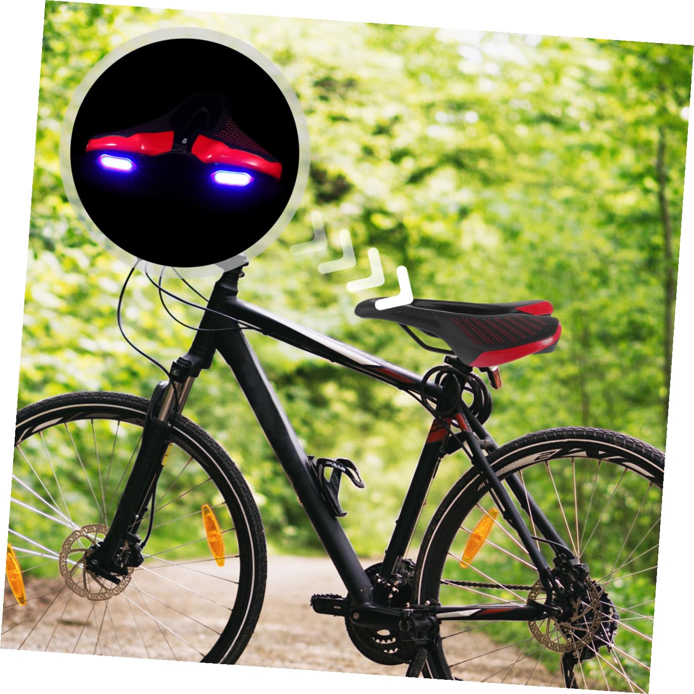 Selle de Vélo Confortable avec Lumière Arrière, Coussin en PU Antichoc pour VTT, Siège Ergonomique Noir et Rouge pour Cyclisme en Extérieur