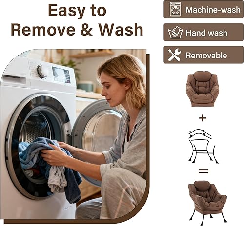 Miniatura 256 de Welnow Silla Lazy con otomana, moderna silla de descanso con reposabrazos y un bolsillo lateral, sillón para sofá de ocio, sillón de lectura