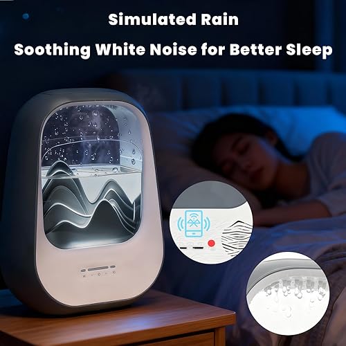 Miniatura 5 de Máquina de ruido blanco 7 en 1, dispositivo de ayuda para dormir con sonidos de lluvia, luz ambiental, humidificador, difusor de aroma y modo de