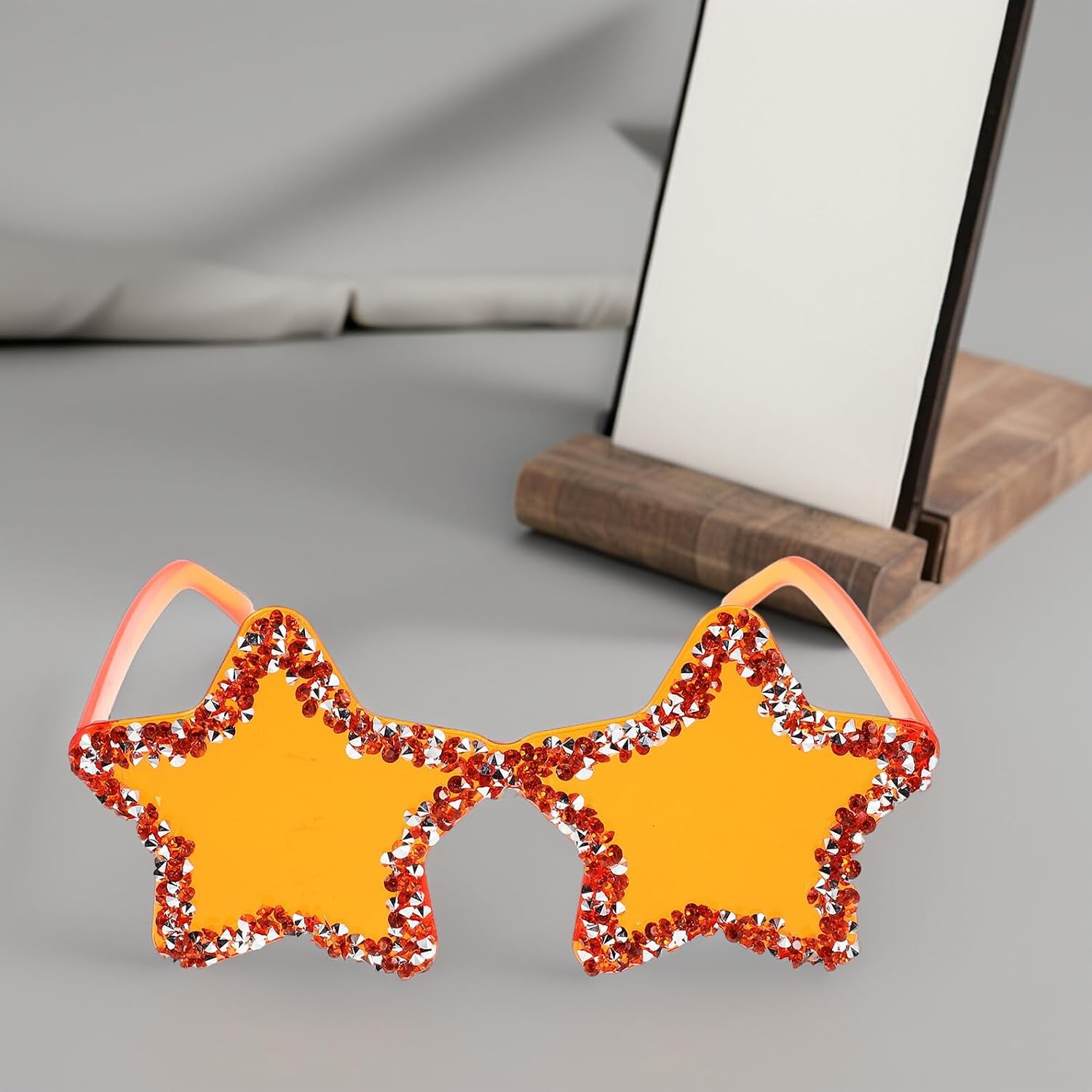 BESPORTBLE Rimless Star Shape Sunglasses for Women and Men, Trendy Frameless Eyewear with Orange Frame, Fashionable Shade for Parties and Nightclubs