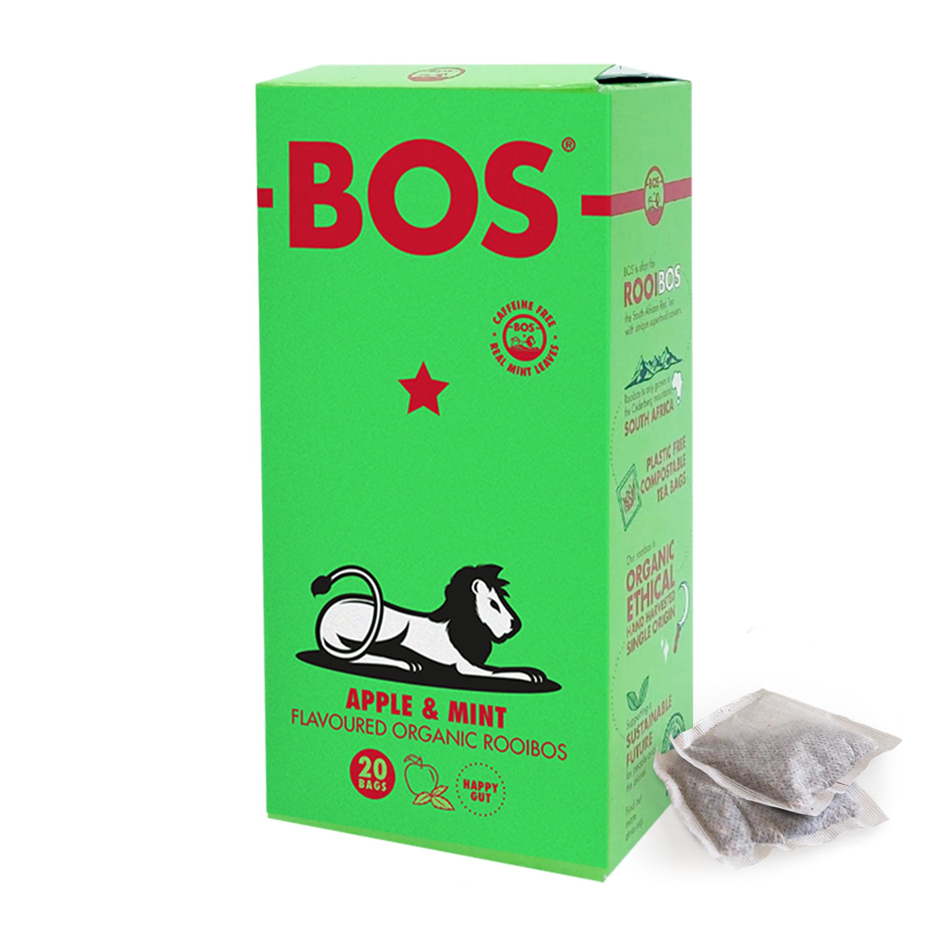 BOS Organic Apple Flavoured With Mint Leaves Caffeine Free Rooibos Carton, Refreshing & Unique 50 g, 20 Teabags (Pack of 1)