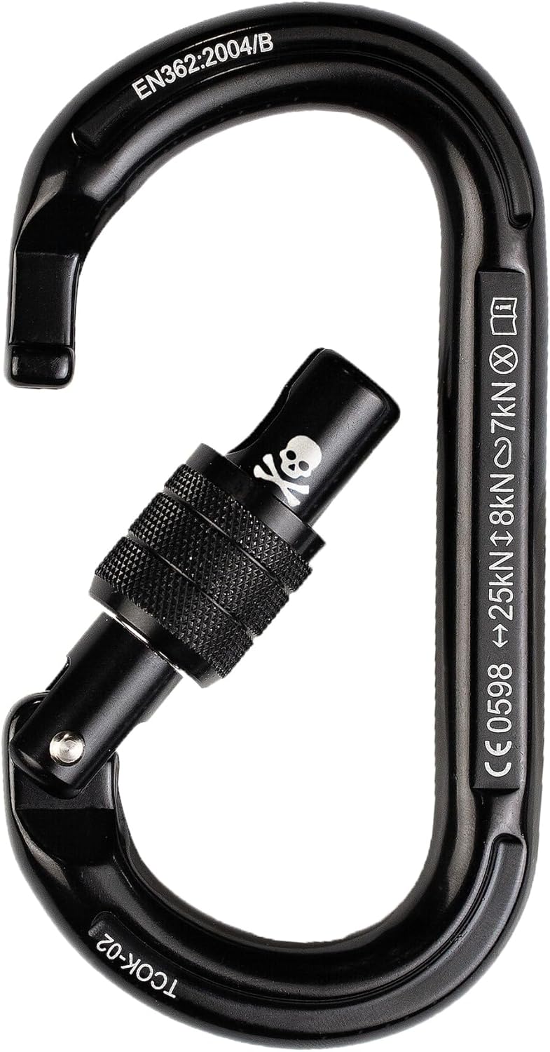 TRANGO Oval K Screwlock Carabiner - Symmetrical Oval Locking Carabiner, Keylock Nose, 25kN, Rock Climbing, Single & 3 Pack
