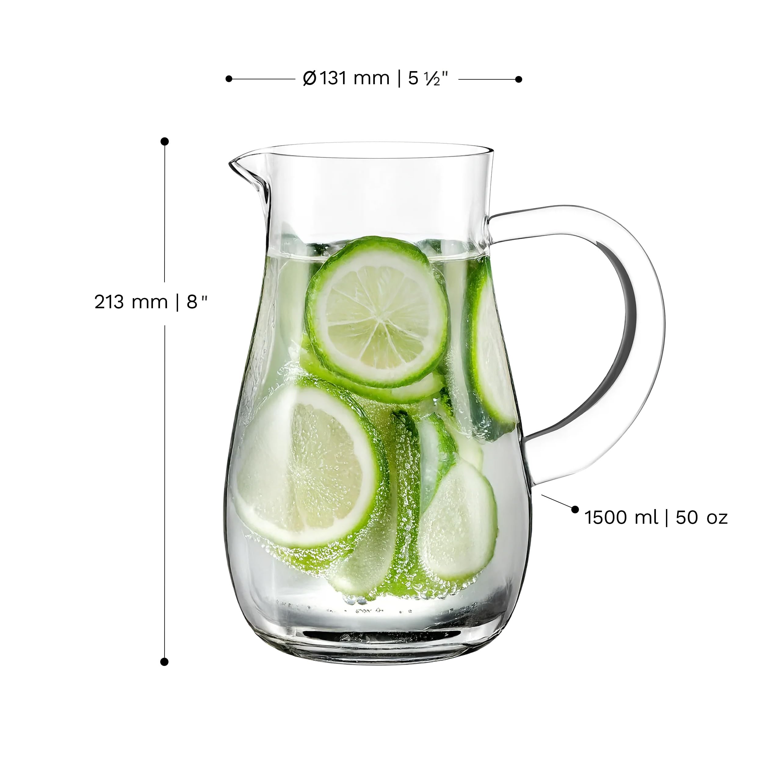 Stölzle Lausitz Exklusiv Krug Wasserkaraffe mit Eislippe 1,5 l, 6er-Set | Handgefertigte Glaskrüge & Wasserkaraffen mit Eislippe für Wasser, Saft und Wein, Kristallglas & spülmaschinengeeignet