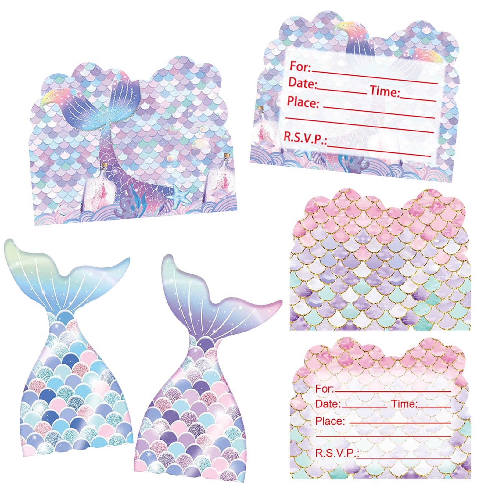 40 Pcs Party Invites, Mermaid Themed Girls Birthday Party Invitations