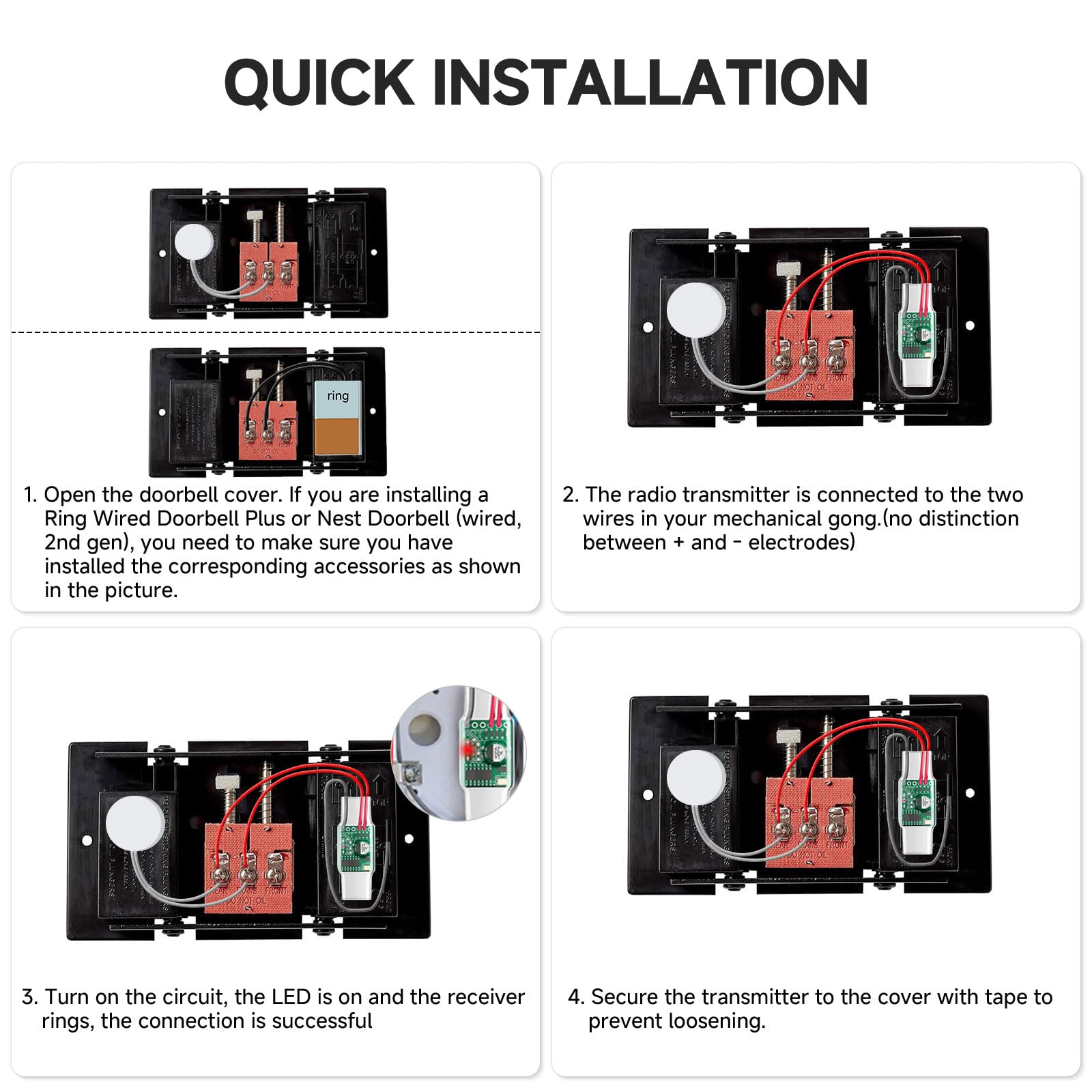 Satisure Wireless Doorbell Chime for Google Nest Doorbell (Wired, 2nd Gen) Doorbell Extender with Receiver Connects to Existing Hardwired 58 Chimes and 5 Volume for Home (1 Video Extender 1 Receiver）