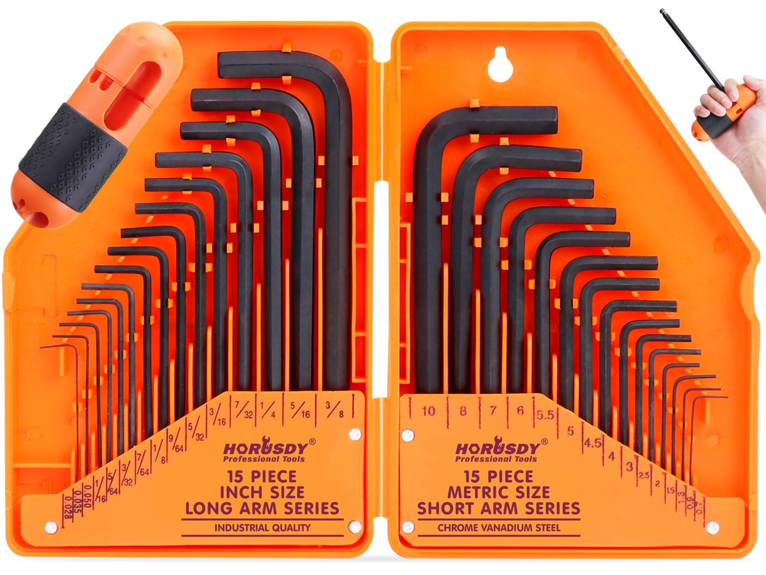 HORUSDY 31-Piece Hex Key Set | Allen Wrench Set | Metric (0.7mm-10mm) & Imperial (0.028"-3/8") | Durable & Precise | Ideal for DIY and Professionals