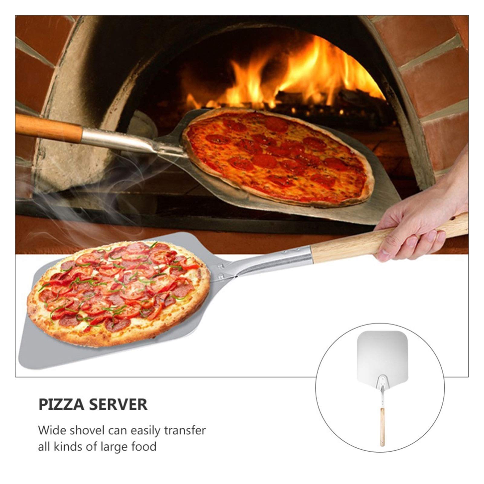 Łopatka do pizzy 1 szt. Drewniana rączka Łopatka do pizzy Aluminiowa łopatka do pizzy Podnośnik do pizzy do restauracji (Rozmiar: 65x30,5x2,5 cm) ()