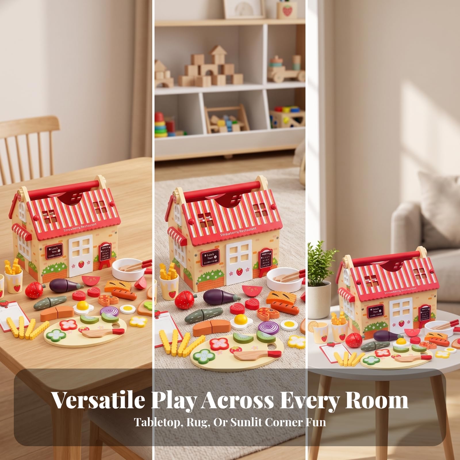 Set Ristorante Giocattolo in Legno | Realistici, Naturale, Giocattoli, per Casa, giochi, Bambini, Bambine