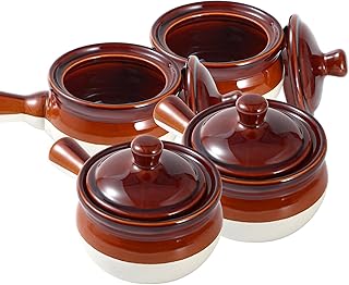 LIFVER 18 OZ French Onion Soup Bowls & Crocks Set of 4 - Ceramic Bowls with Handle and Lid for for Soup, Stew, Chilli - Oven & Dishwasher Safe