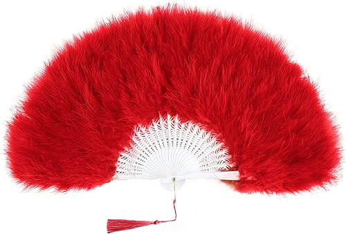 Miniatura 9 de BABEYOND Abanico de plumas de marabú estilo vintage de los años 20, abanico plegable de mano, para disfraz, baile, espectáculo, fiesta de té,