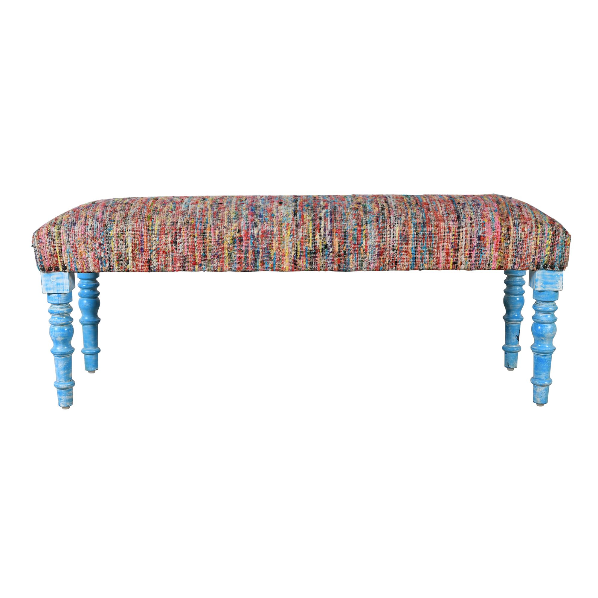 LR Home Chindi Multicolor Handmade Upholstered Bench for Bedroom End of Bed | Modern Accent Bench for Living Room, Bedroom, or Entryway Seating | Long