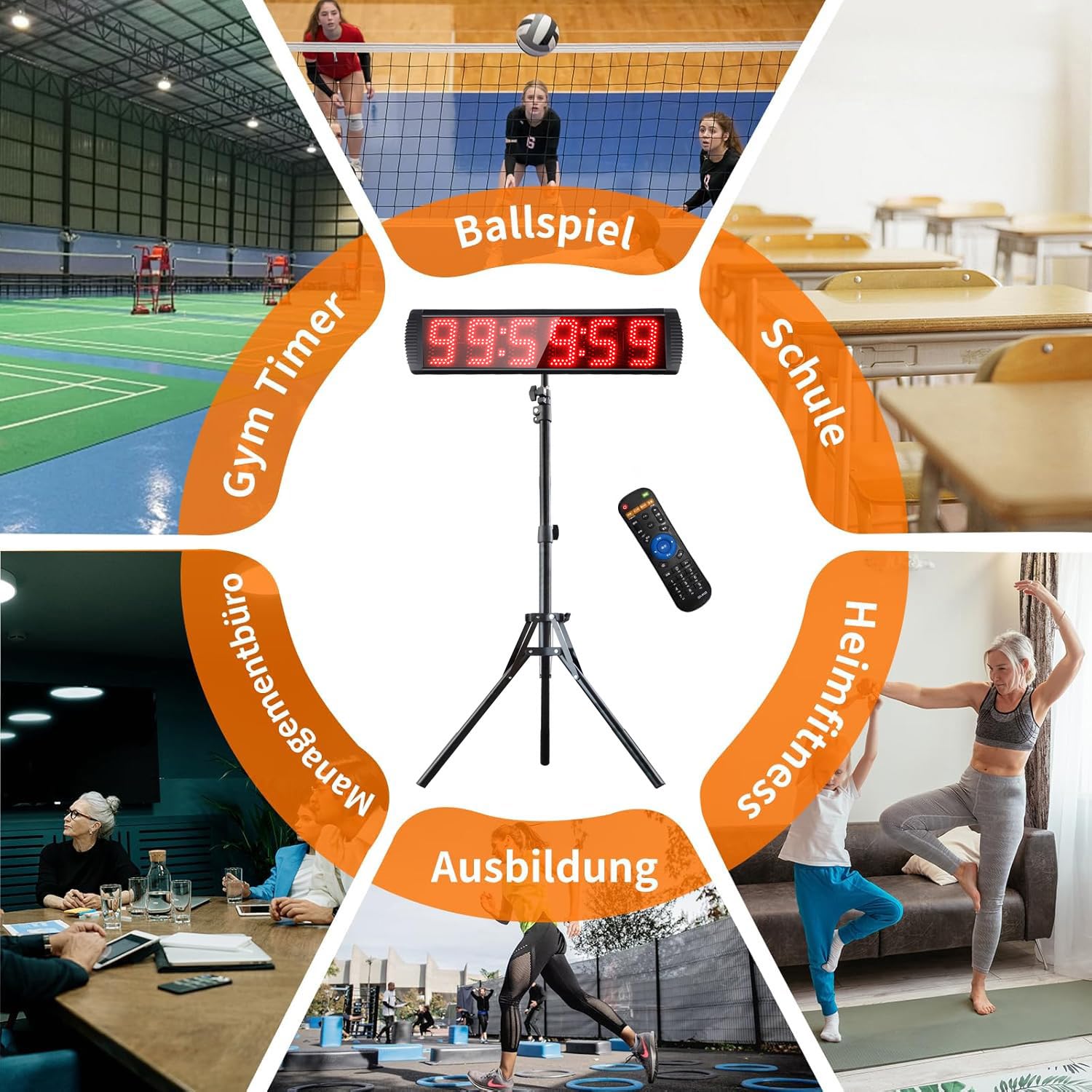 YZ Countdown Timer für Wettbewerbe, 5 Zoll Gym Timer mit Stativ, Stoppuhr Sport mit Fernbedienung, 6 Stelliges Digitales Led Display Digital Uhr, Stoppuhr Digital für Home Gym Garage