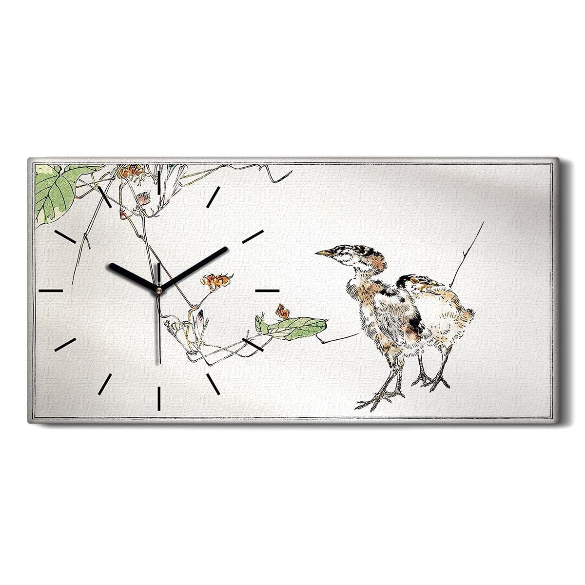 Horloge sur Toile sans Tic-Tac Décoration Murale Oiseaux 60x30cm