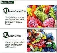 Vista 4 de Dimensean 100 piezas de hilos de bordado, hilo de bordado arco iris, hilo de punto de cruz, madejas de hilo de algodón para manualidades a mano