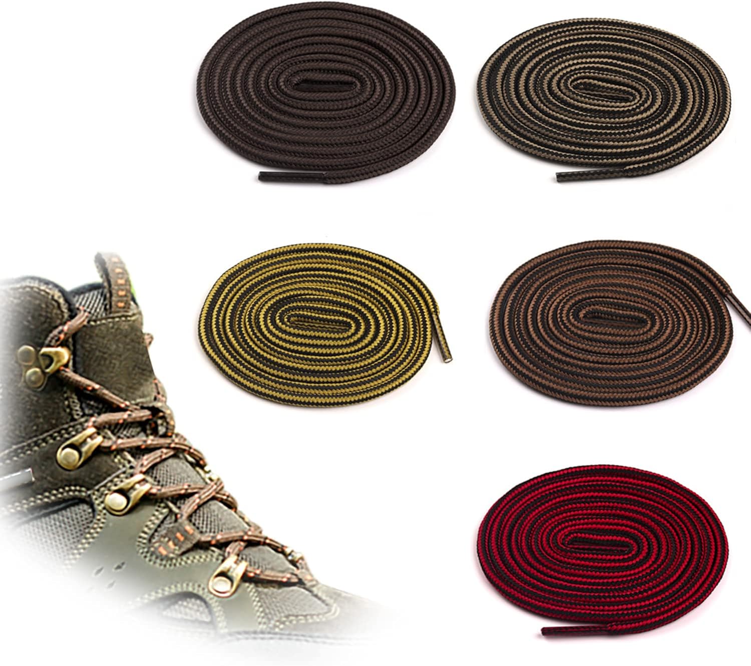 NINVVS 5 pairs of round shoelaces, twocolor braided shoelaces, heavy