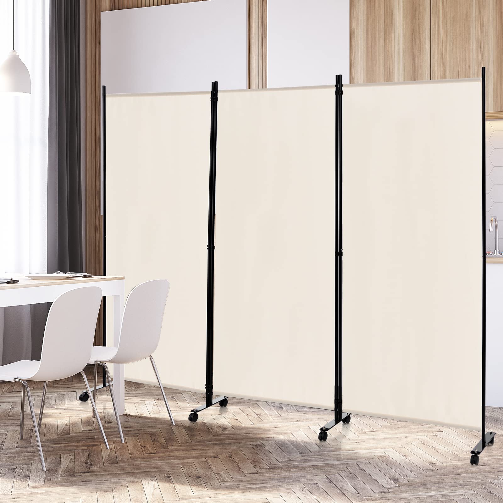 COSTWAY Biombo Separador de Ambientes de 3 Panel con Ruedas Bloqueables, Pared de Separador, Separador de Privacidad Independiente para Sala de Estar, Dormitorio