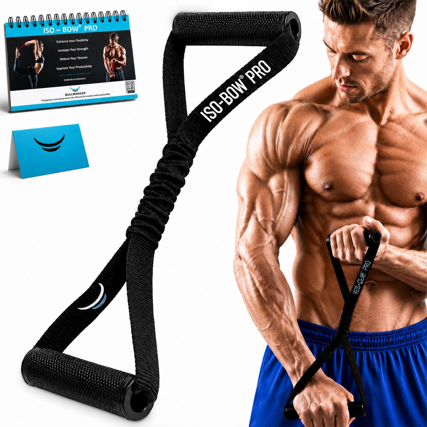 Bullworker ISO BOW Pro Isometric Exercise Equipment & Workout Straps - Self Resistance Stretching Strap With Handles, Portable Workout Equipment for Yoga - Strength Training Equipment for Home Gym