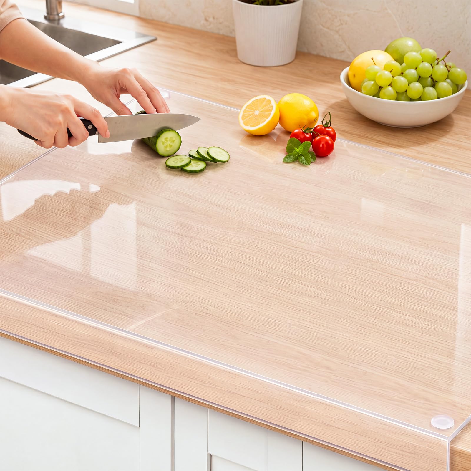 Wesiti Tabla de cortar de acrílico grande con borde antideslizante, transparente, cubierta protectora de encimera de acrílico, resistente a los golpes, para el hogar, restaurante, cocina, fregadero,