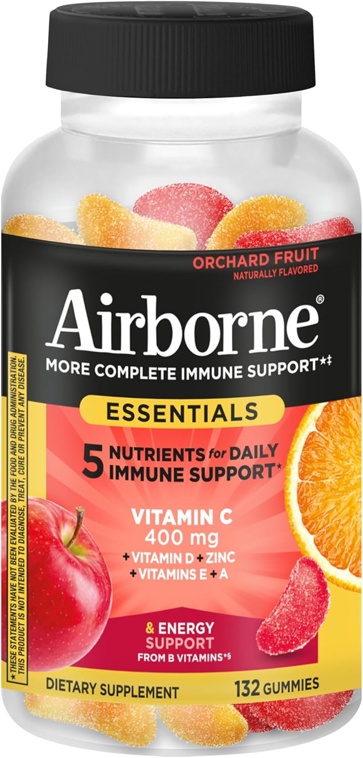 Airborne 400mg Vitamin C Gummies for Adults & Children, Immune Essentials Daily Immune Support Supplement with Powerful Antioxidants Vitamins C & E Plus Selenium - 132 Gummies, Orchard Fruit Flavor - Image 12