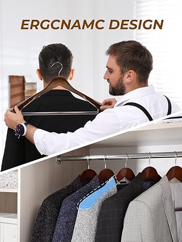 Miniatura 2 de HOUSE DAY Perchas de madera de hombro ancho, perchas de madera para trajes con soporte antideslizante para pantalones, perchas resistentes para