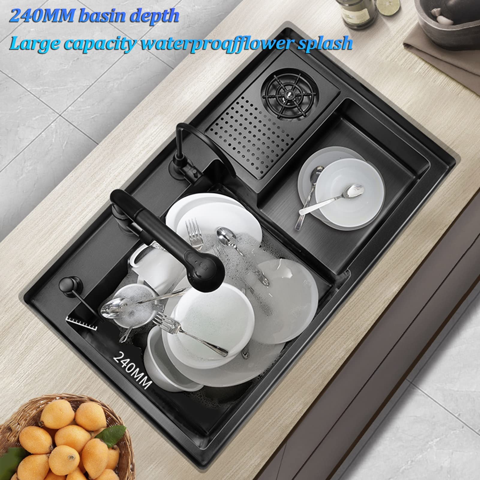 Cucina a Una Vasca lavabicchieri, lavabicchieri da banco in Acciaio Inox, lavabicchieri, lavabicchieri, lavabicchieri per Hotel, Bar, ristoranti (Colore: Nero-B, dimens