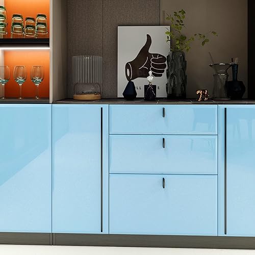 Miniatura 5 de Papel de contacto azul brillante de 15.7 x 78 pulgadas, papel tapiz autoadhesivo para encimeras de cocina, gabinetes, papel de pared impermeable