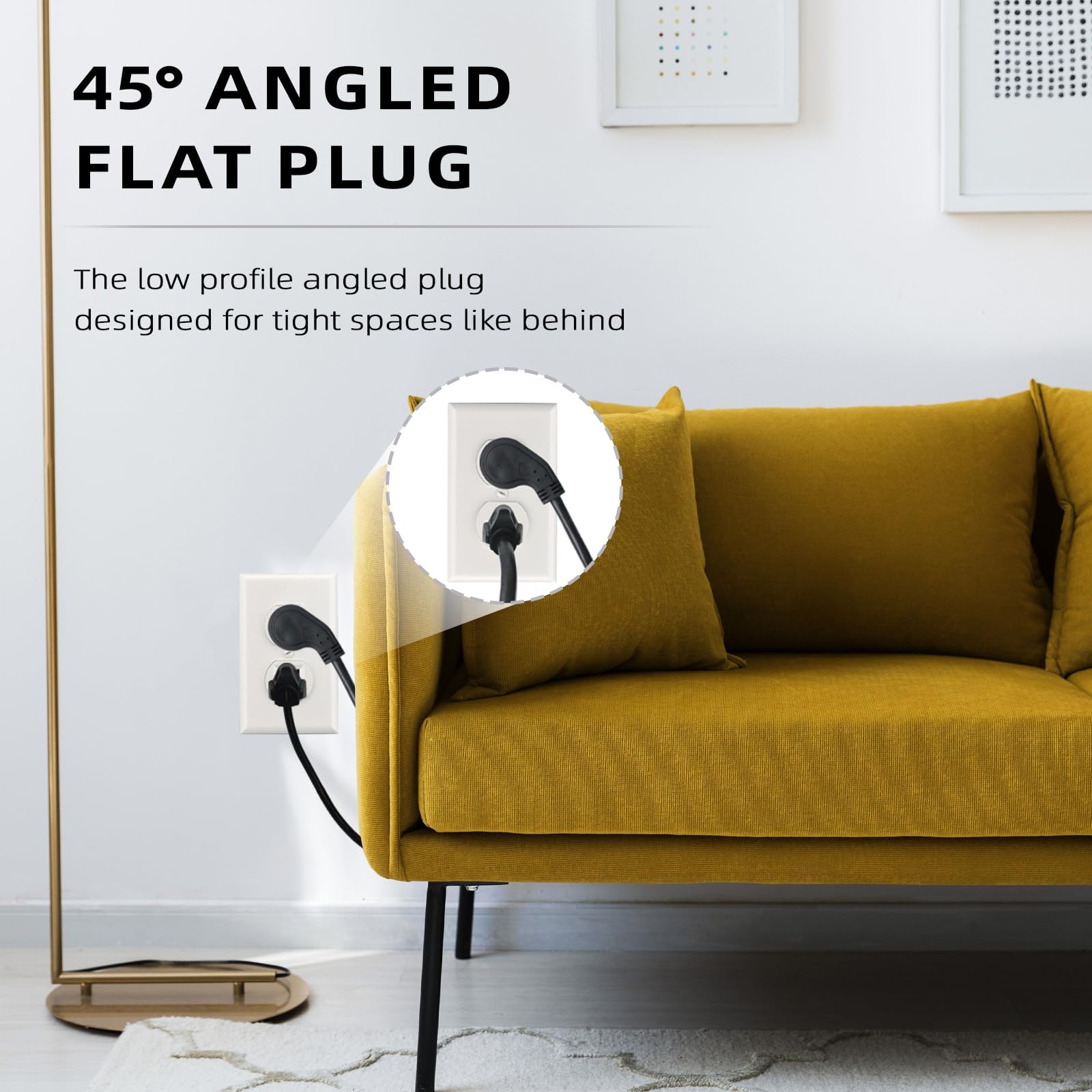 EP 2 Pack 3 Ft Flat Plug Extension Cord, 16 AWG 3 Prong Grounded Black Low Profile Extension Cable for Indoor