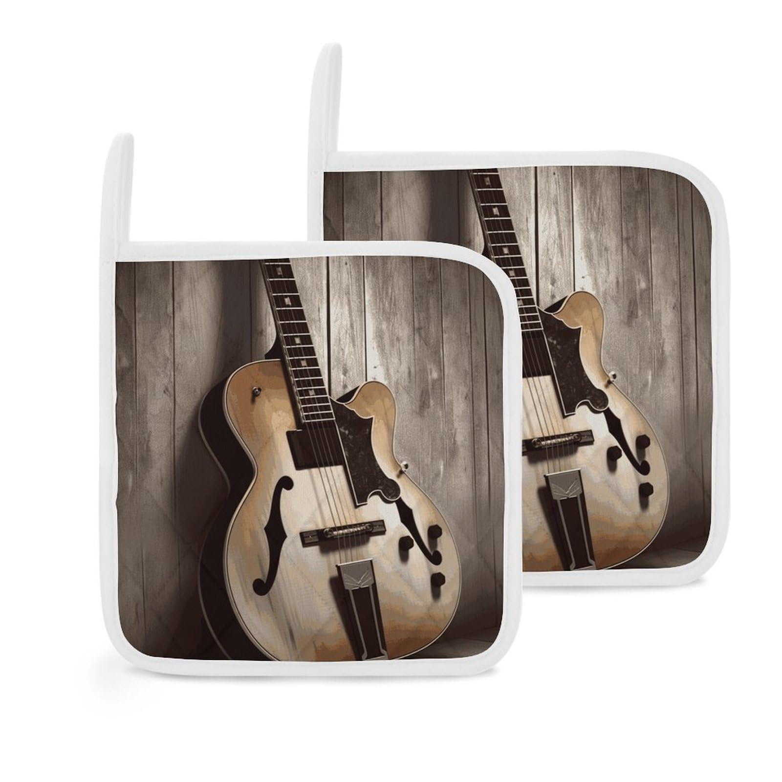 Btcowzrv Style Guitar Pictures 2 Pack Pot Holders For Kitchen, Heat Resistant Potholder Set With Hanging Loops, Hot Pads For Oven Baking Cooking