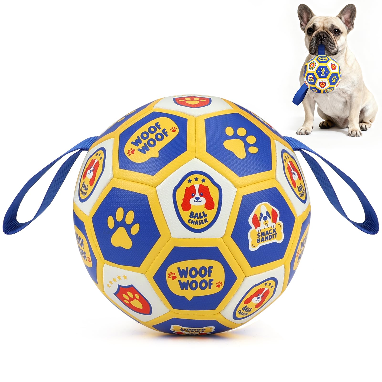 Vivifying Dog Toys Balls, 6 Inch Durable PU World Cup Soccer Ball for Small Medium Dogs, Interactive Training Toy for Indoor and Outdoor Tug-of-War