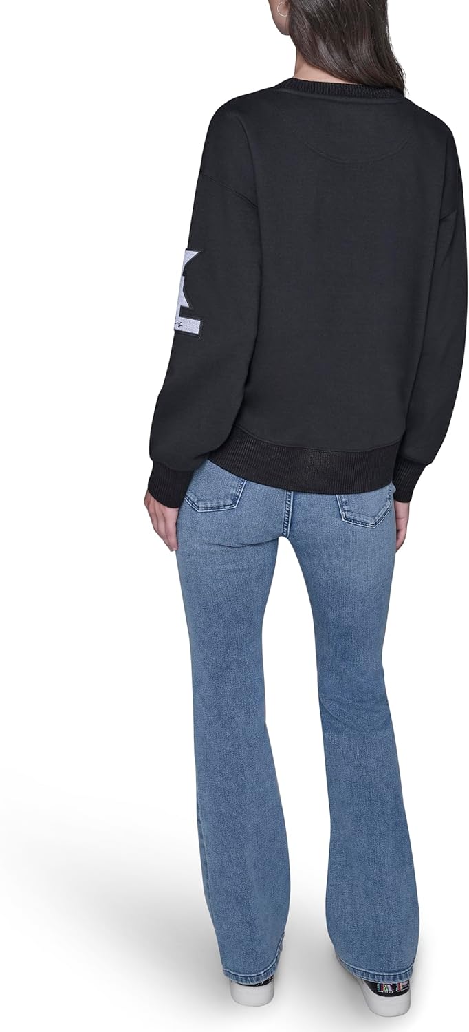 KARL LAGERFELD womens Long Sleeve Crew Neck Karl Patch Fleece Sweatshirt - Image 4