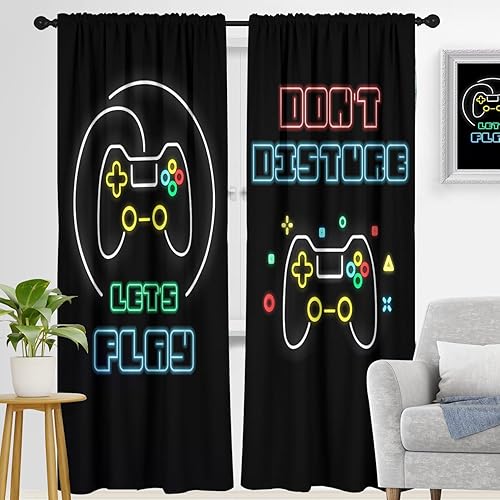 Miniatura 7 de zokyer Cortina de ventana para niños, videojuegos, control de videojuegos, control de videojuegos, decoración de letrero de neón, para niñas y