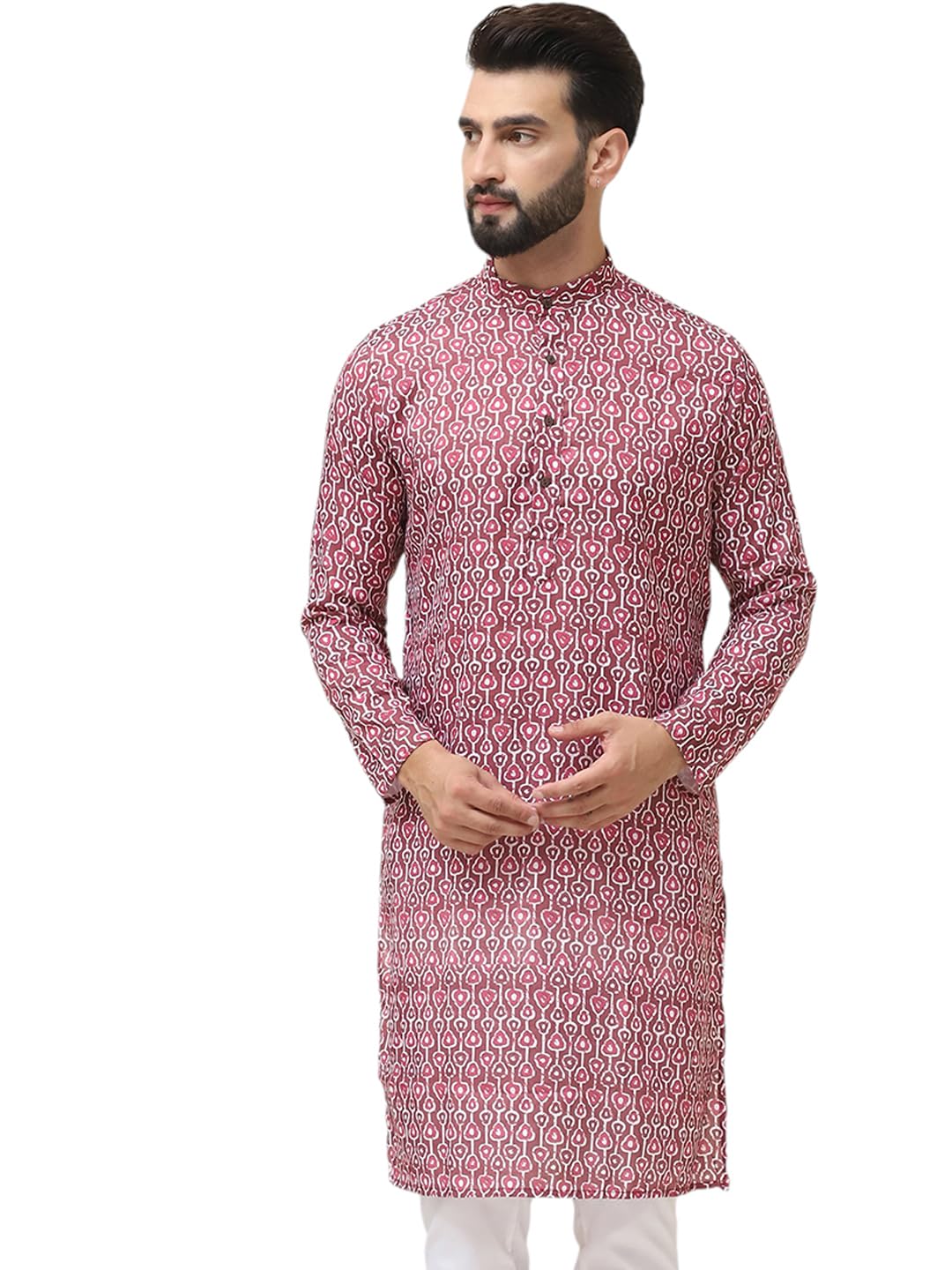 Sojanya (Since 1958 Men's Pure Cotton Brown & Pink Printed Only Long Kurta