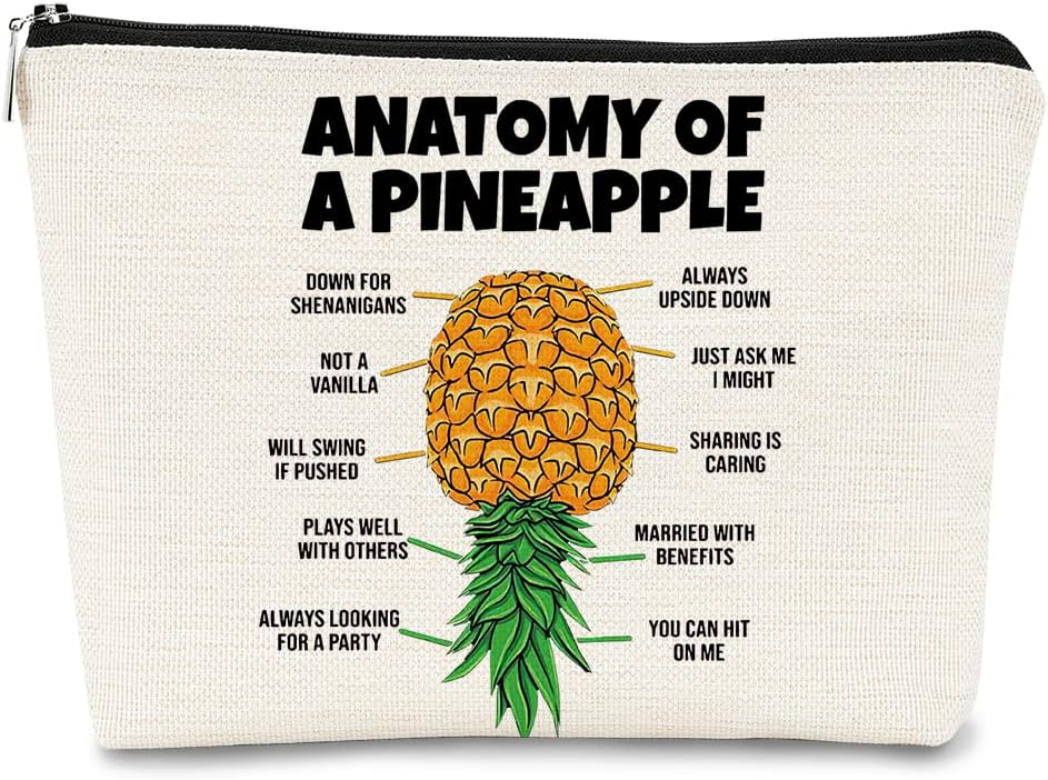 Pineapple Makeup Bag - Summer Cosmetic Bag Idea for Pineapple Lovers, Teen Girls & Women