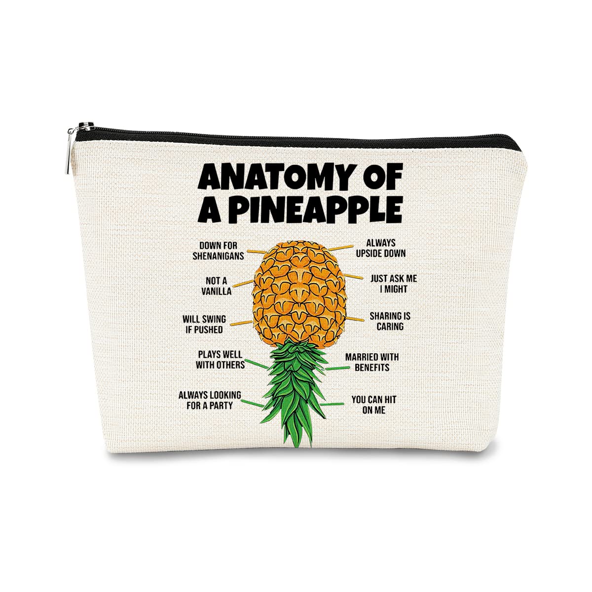 Pineapple Makeup Bag - Summer Cosmetic Bag Idea for Pineapple Lovers, Teen Girls & Women