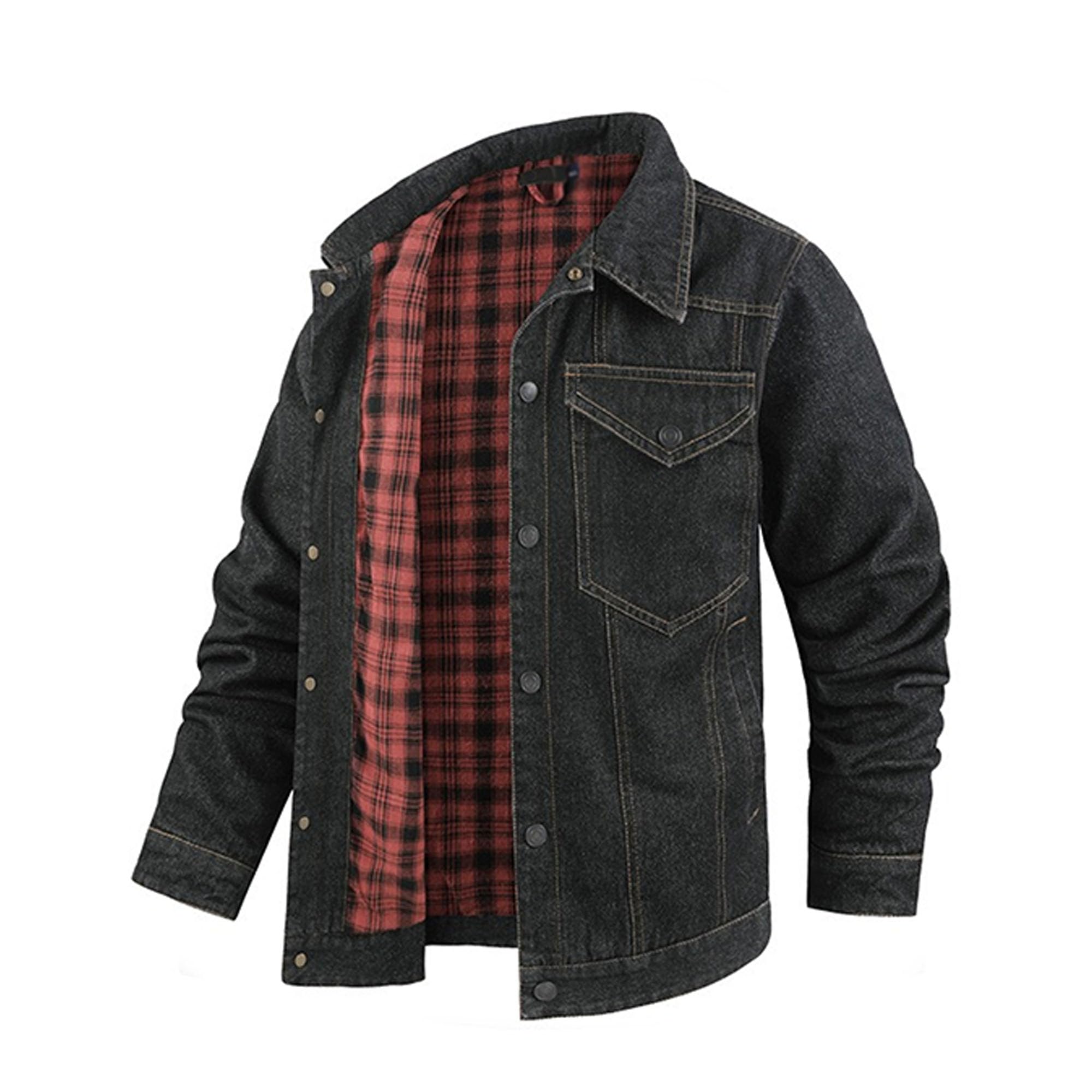 Uomini Snap Front Western Cowboy Primavera Autunno Vintage Lavoro Jean | Giacca classica in denim con fodera in flanella, in misto cotone, per weekend, viaggi, attività all'aperto