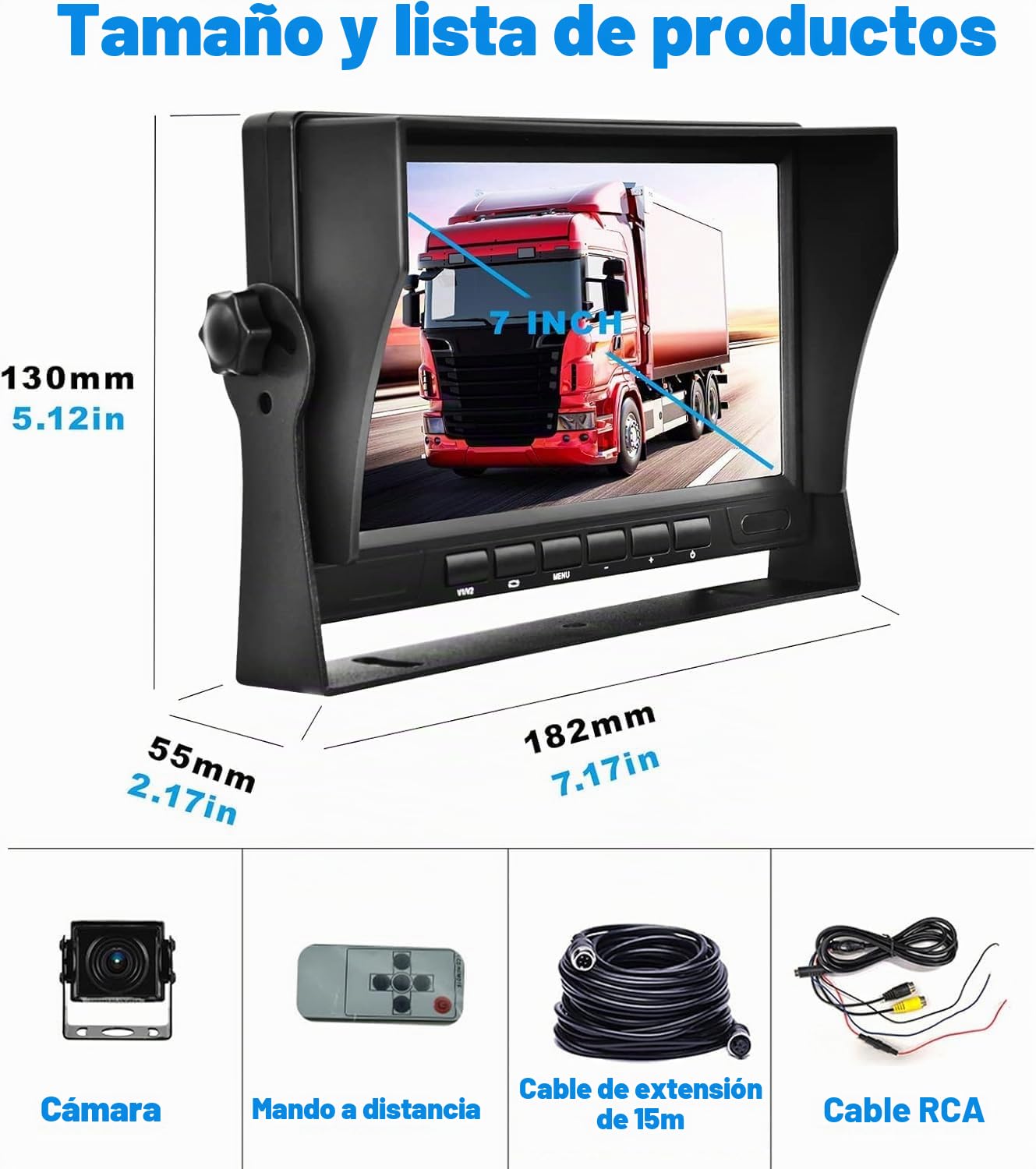 Hikity Kit Cámara Marcha Atrás AHD 7" LCD 1080P IP69 15M | Visión Nocturna IR. Estacionamiento. Coche/Camión/RV