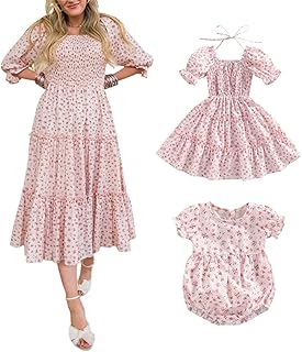 Mommy and Me Dress Mother and Daughter Matching Family Outfits Summer Mom and Girls Square Neck Maxi Dress