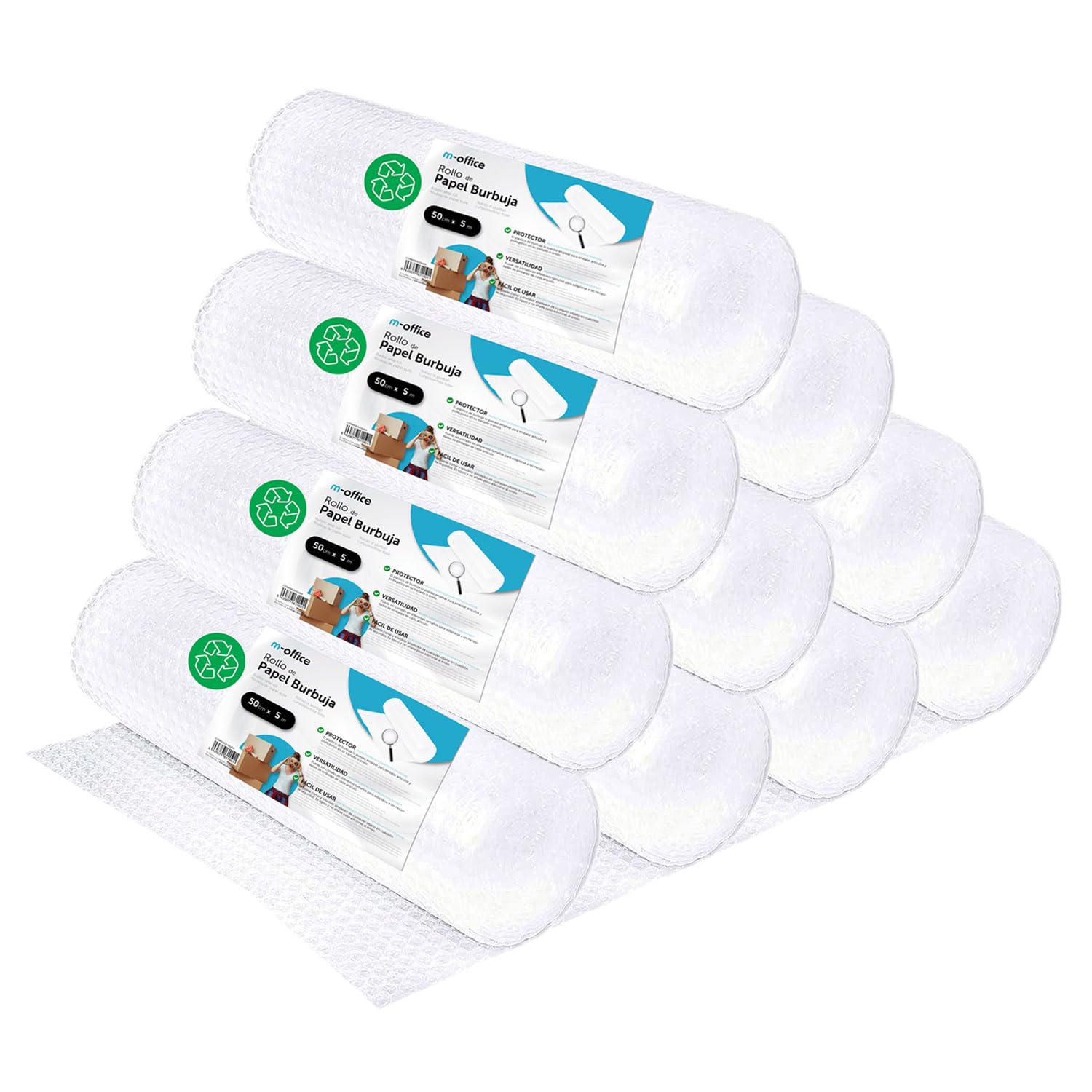 Rotolo di bolle in plastica, rotolo di bolle riciclato, per imballaggio, plastica a bolle per traslochi, imballaggi e scatole, plastica a bolle per imballaggio · m-office (50 cmx5 m, 10 pezzi)