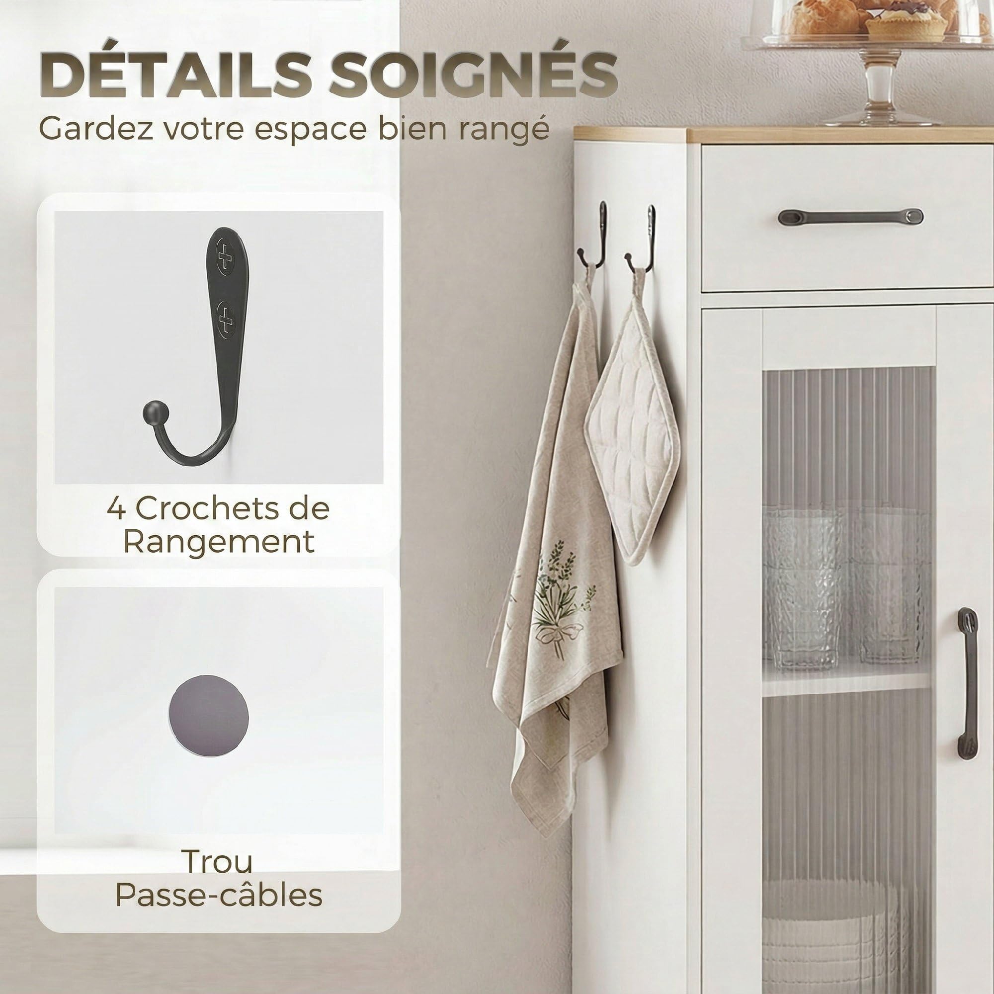 HOMCOM Buffet Cuisine 1 Tiroir 3 Portes 80 x 34 x 91 cm Blanc et Chêne