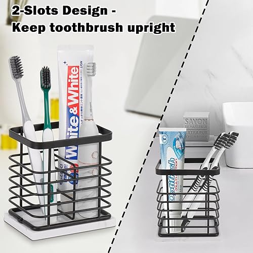 Miniatura 3 de HarJue Soporte para cepillos de dientes, lujoso soporte de metal para pasta de dientes para baño, diseño calado de múltiples ranuras, accesorio de
