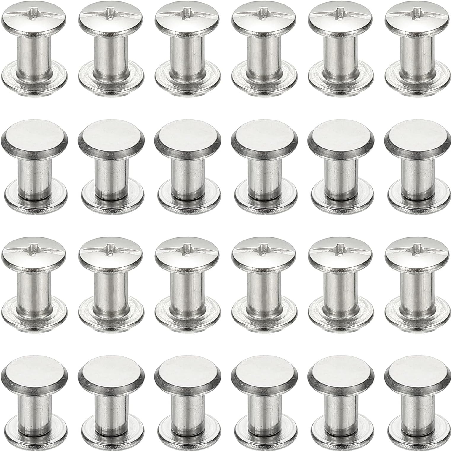 PATIKIL 24 Sets Chicago Screws, 5x8mm(DxH) Chicago Screws Phillips Binding Post Screw Bolts Leather Rivets 304 Stainless Steel Fasteners for Leather Belt Scrapbook Photo Albums, Silver