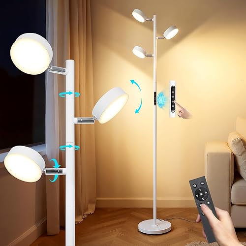 Miniatura 8 de Lámpara de pie de árbol para sala de estar, moderna lámpara de pie negra, luz de pie LED con control remoto y táctil, regulable 3000K-6000K para
