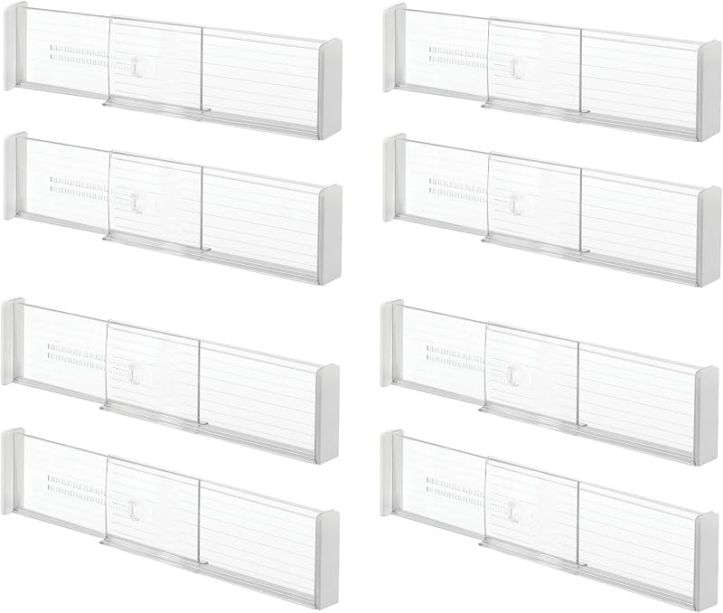 Plastic Adjustable Deep Drawer Dividers, Set of 8, Clear | Kitchen or Dresser Drawers