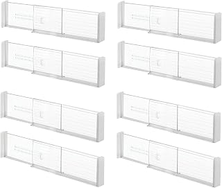 Plastic Adjustable Deep Drawer Dividers, Set of 8, Clear | Kitchen or Dresser Drawers