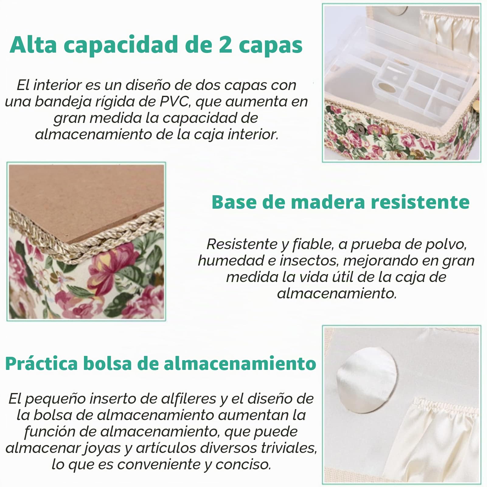 Cesta de costura, caja de costura, caja de agujas, organizador, estilo rosa, algodón, plástico, madera, bolsa portátil, 30,5 x 23 x 15,5 cm