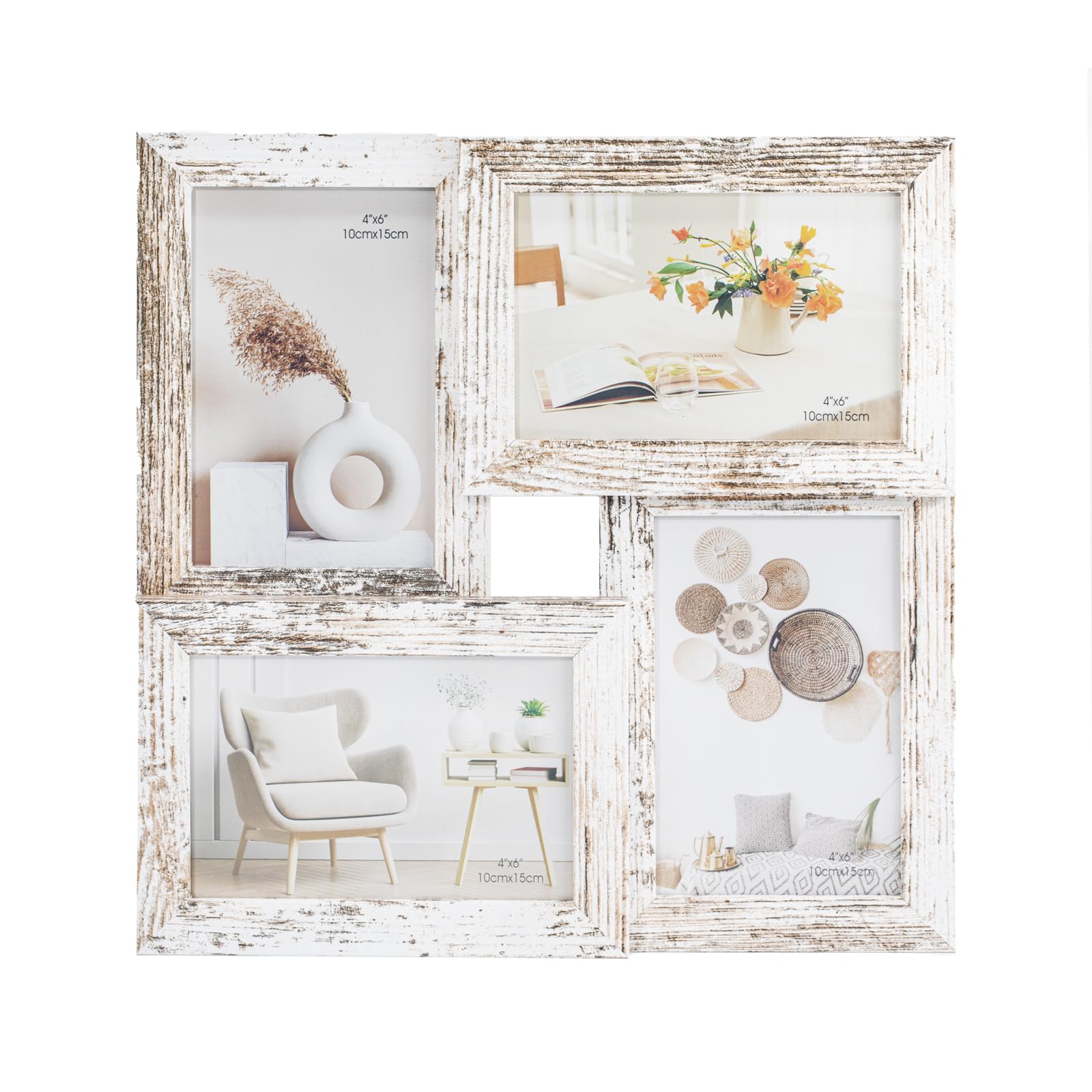 Tutee Cornice Per Foto, Robusta Cornice in Legno MDF, Cornici Foto Multiple da Parete, Portafoto da Parete Multiplo, Decorazioni Murali, Cornici 10x15cm 4PZ (Bianco)